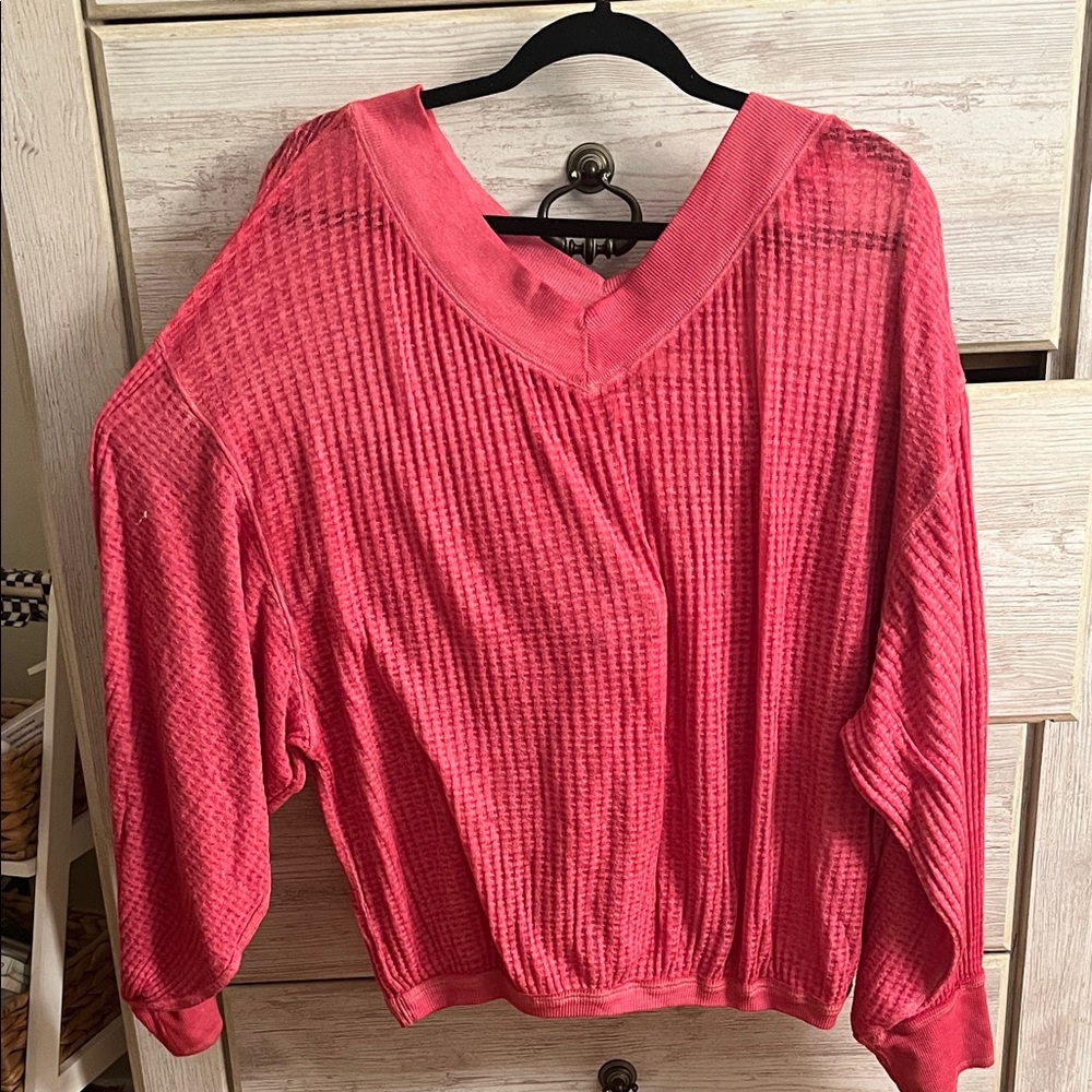 We The Free Vibrant Pink V-Neck Sweater